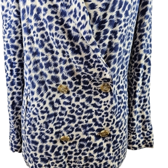 Cartonnier Anthropologie Blue and White Cheetah Print Double Breasted Blazer S - Picture 4 of 8